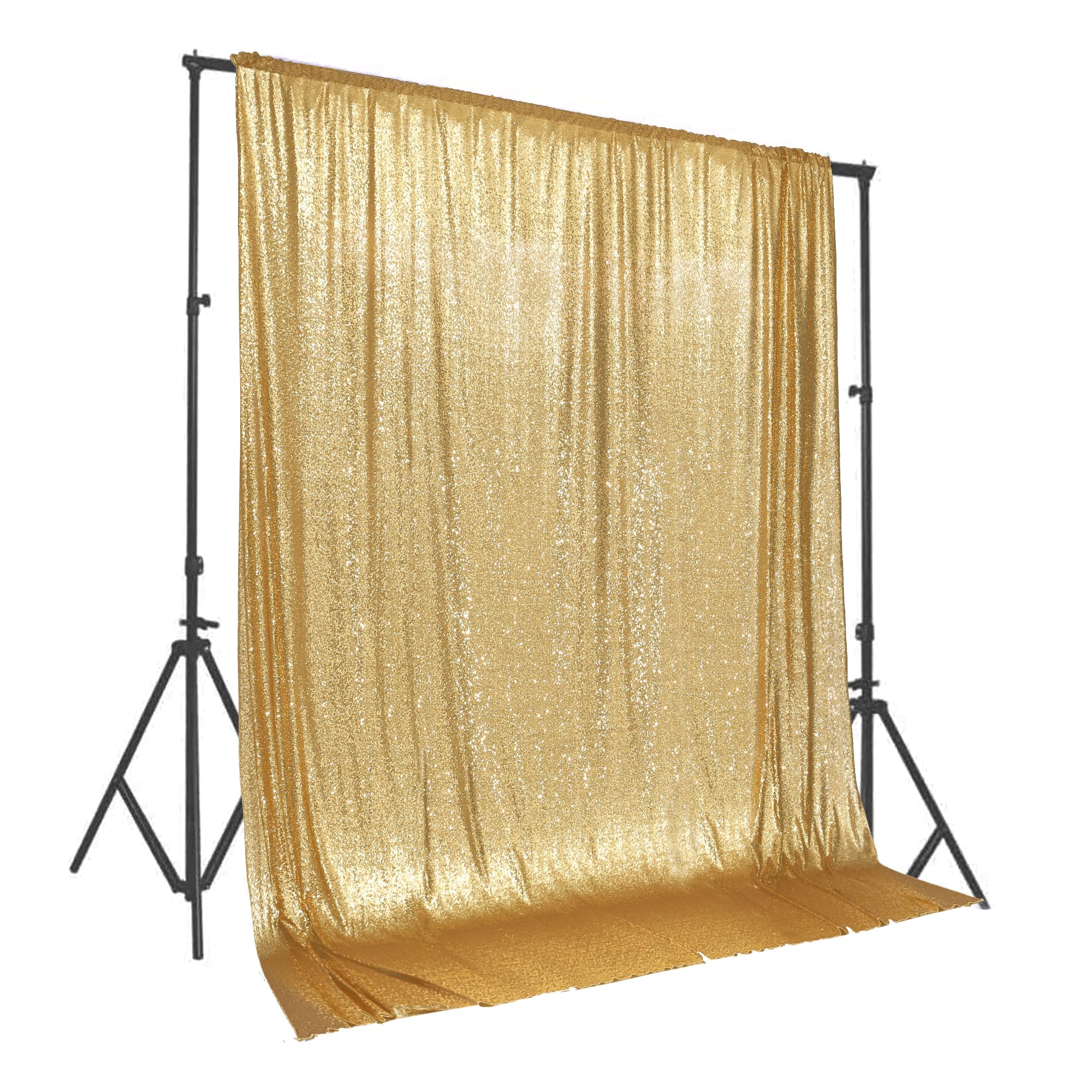 PartyDelight Gold Sequin Backdrop 10x10ft - High Density 3mm Shimmer Sequin Background with 4-Inch Rod Pocket, Sparkly Photography Curtain for Wedding