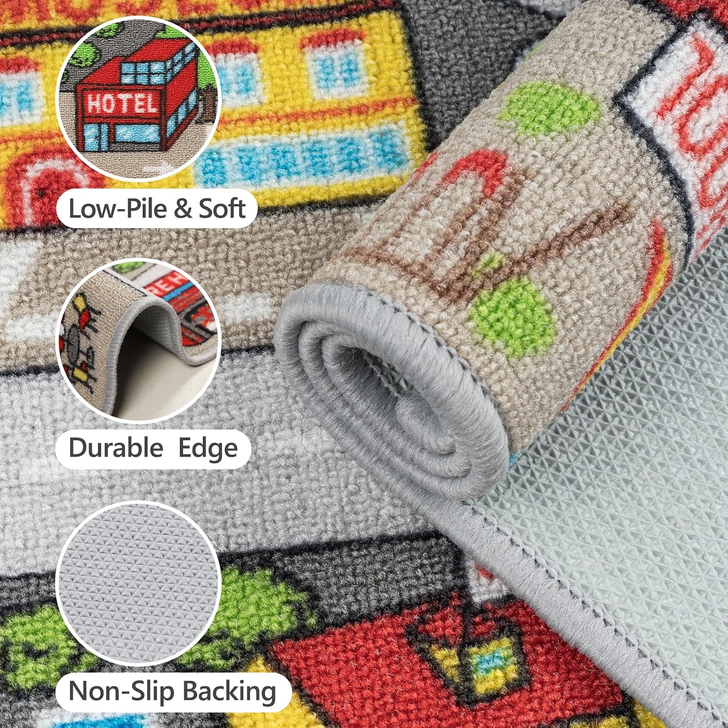 Kids Rug 6'6" x 5'0" City Life Playmat Area Rug Car City Map Washable Traffic Road Educational Learning Nursery Rug Carpet for Children Playroom Living Room Bedroom Classroom Decor Tan image 3