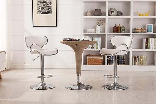 Miniatura 3 de Taburete giratorio Masaccio Roundhill Furniture de ajustable acolchado de polipiel tapicería airlift con base cromada Cuero Blanco