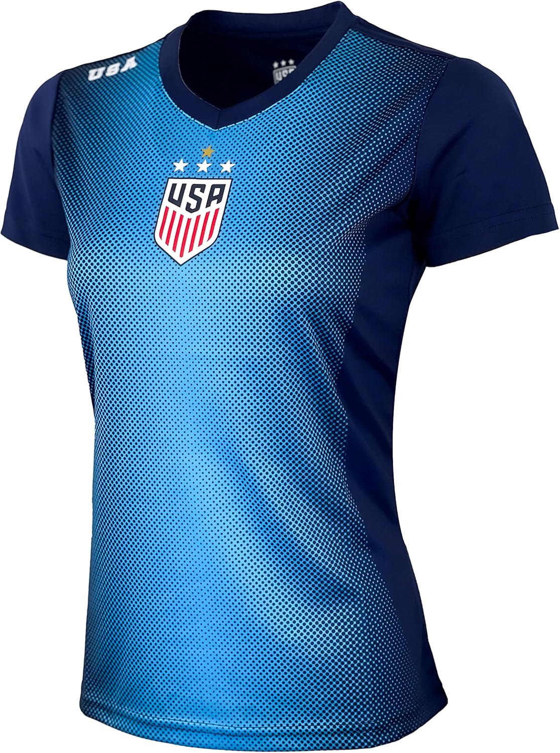 Icon Sports Official Licensed U.S. Soccer Women's Performance USWNT Gameday Shirt, Fitted Short Sleeve Shirt | Blue, X-Large