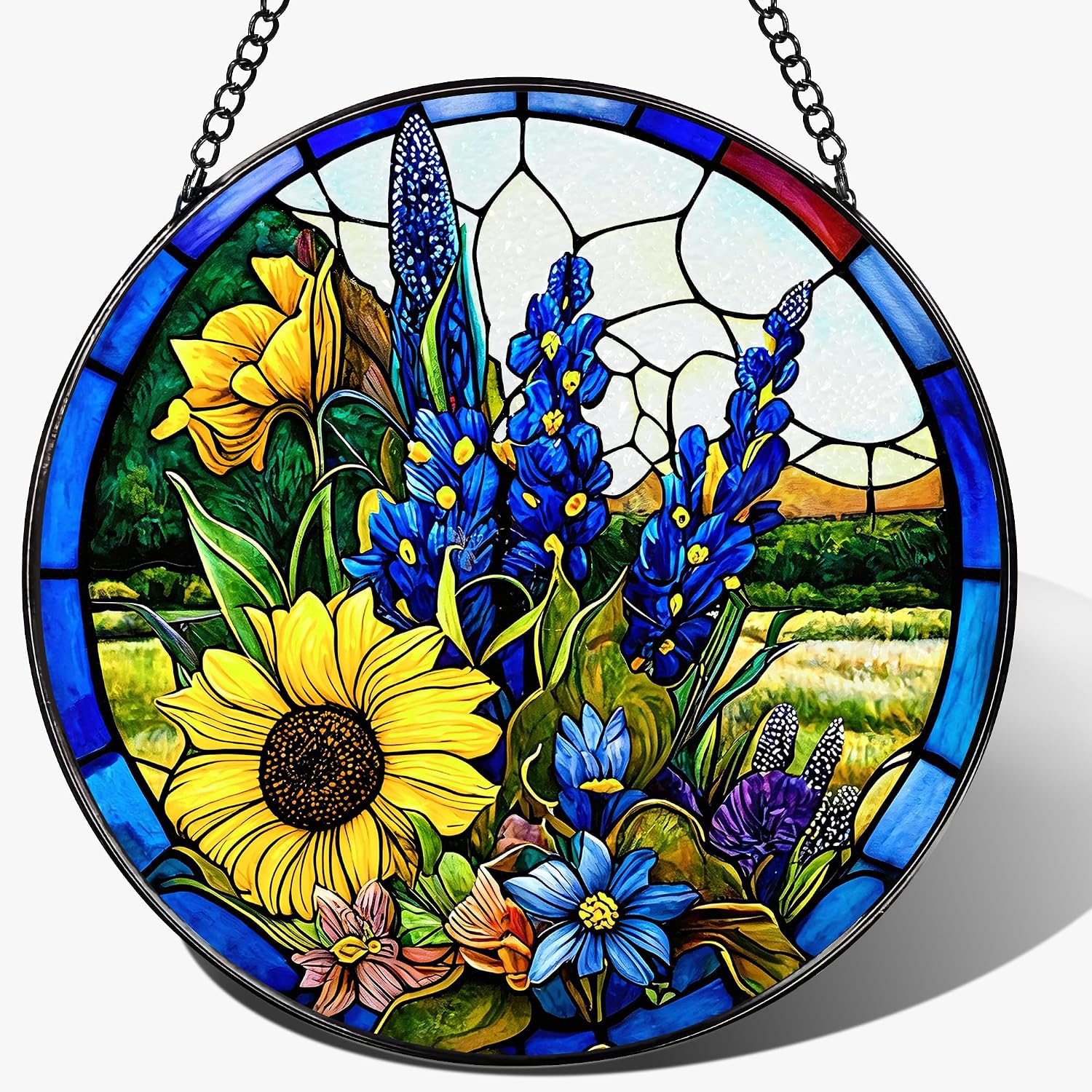 Stained Glass Window Hanging, 7.8 Inch Peace Sign Hippie Stained Glass Suncatcher Ornament, Suncatchers for Windows Hanging, Peace Symbol Decor, Hippie Gifts, Christmas Birthday Gifts for Women