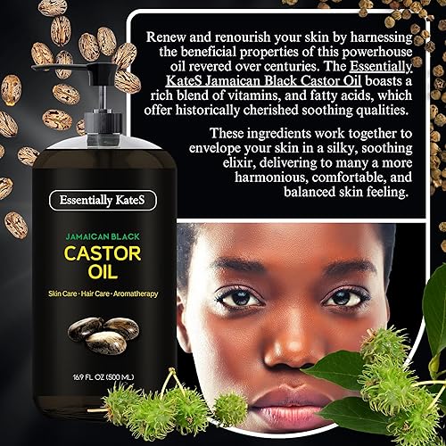 Miniatura 4 de Essentially KateS Aceite de ricino negro jamaicano, 16.9 onzas líquidas, rico en vitamina E, ácidos grasos omega y minerales, aceite portador para