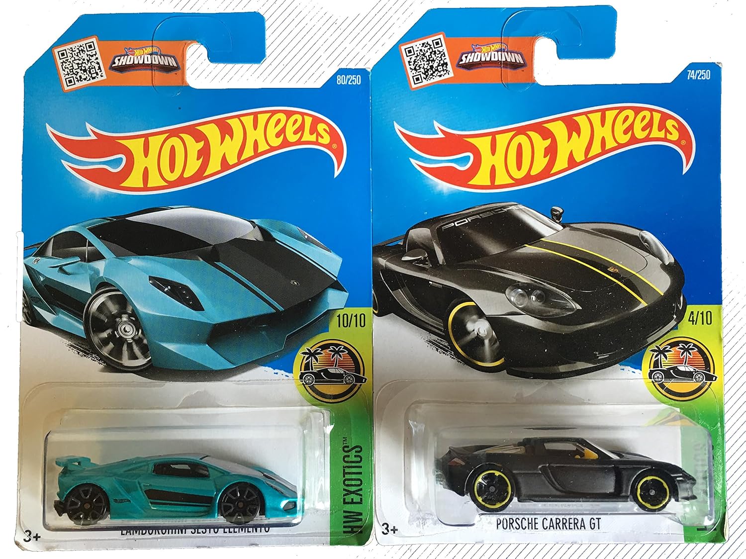 Hot Wheels 2016 HW Exotics Porsche Carrera GT & Lamborghini Sesto Elemento 2-Car Bundle Set