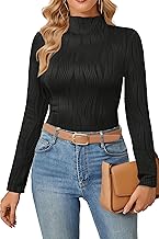 LAISHEN Long Sleeve Womens Tops Textured Mock Neck Casual Dressy Blouse Shirts Autumn Winter Top
