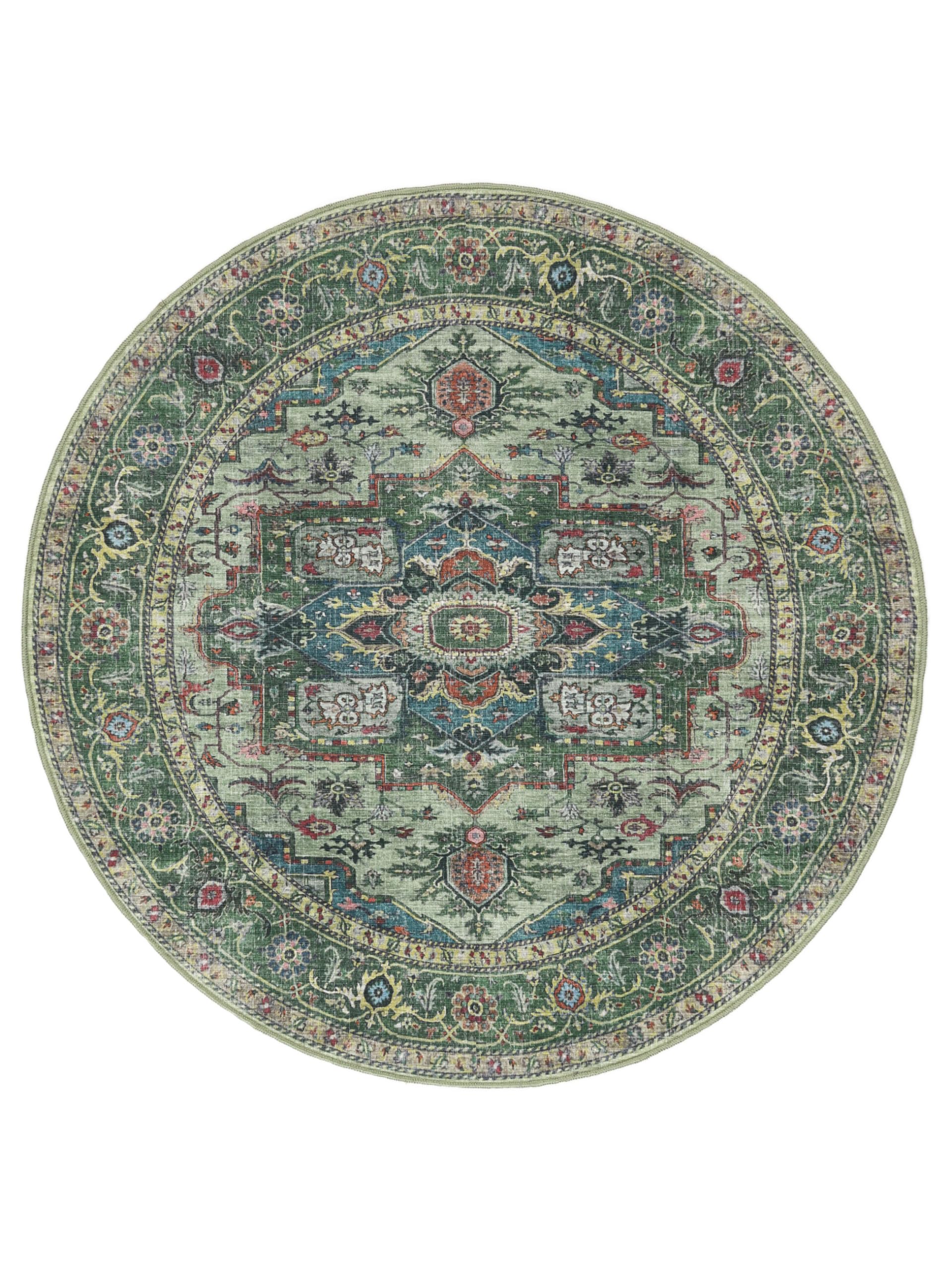 RugVista Georgia Oriental, Alfombra Moderna, Pelo Corto, ∅ 160 cm, Redonda, Calidad cert. Oeko-Tex Standard 100, Chenilla, Pasillo, Dormitorio, Cocina, Salón, Comedor, Despacho, Verde