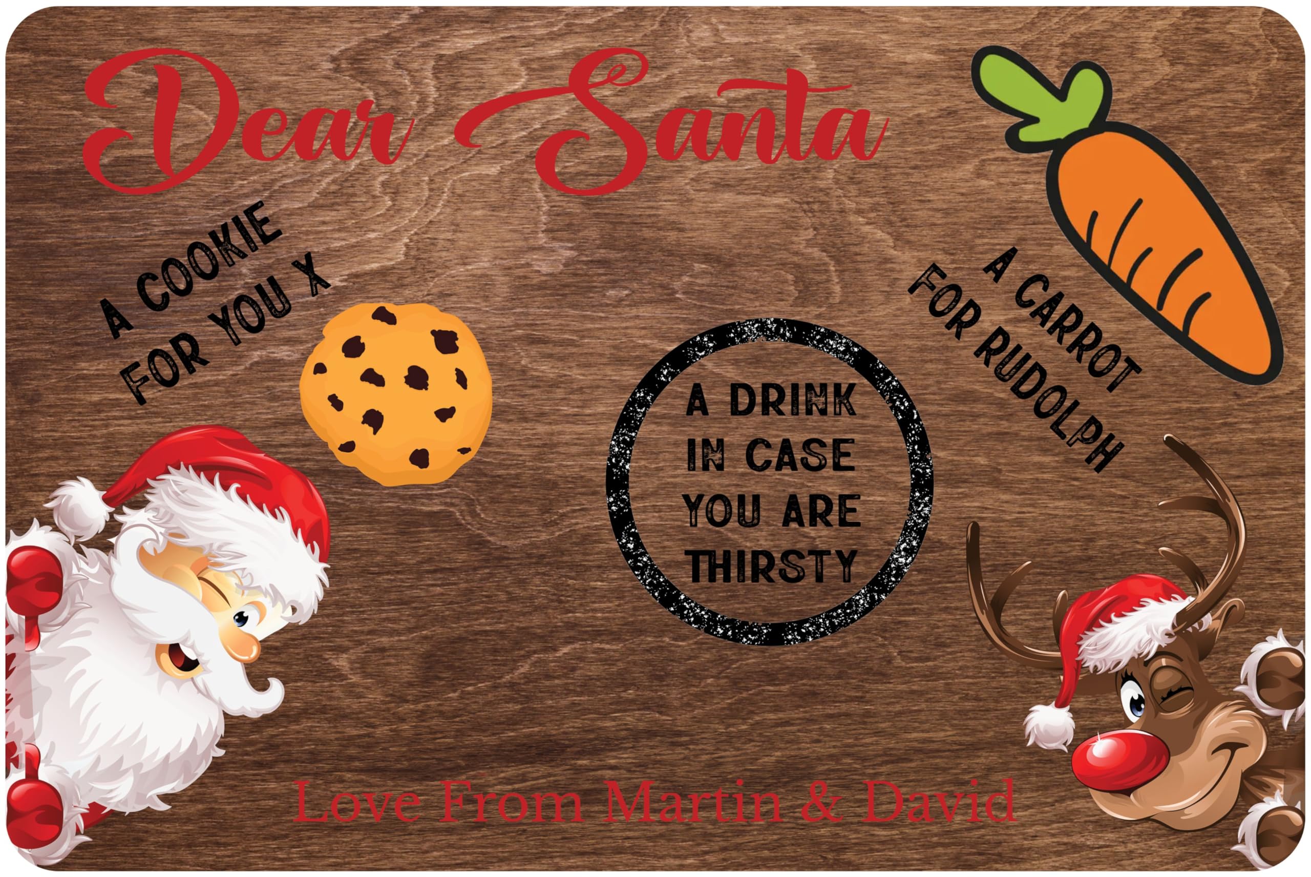 1stclassgifts Personalised Christmas Eve Plate/Tray/Board Dear Santa Xmas Kids Children's Treat Selection of Colours Available (UV Printed) (Dark Wood)