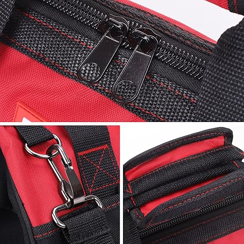 Miniatura 3 de FASTPRO Bolsa de herramientas de almacenamiento abierta de boca ancha con cremallera de 14 pulgadas, diseño clásico negro y rojo, diseño de moda,