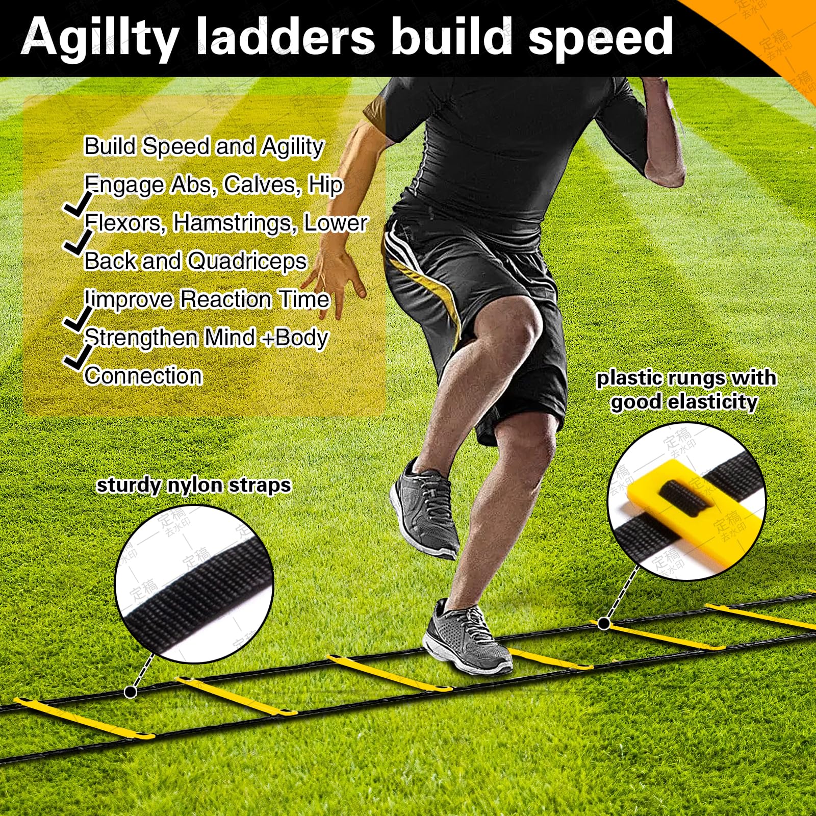 El kit de equipo de entrenamiento de agilidad incluye 12 escaleras de agilidad, 4 obstáculos de agilidad, 12 conos de fútbol, cuerda de saltar, paracaídas, equipo de entrenamiento de fútbol,