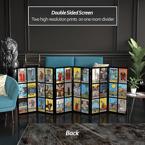 Miniatura 3 de Red Lantern Rider-Waite Tarot - Pantalla plegable de lona de doble cara corta de 3 pies, 6 paneles independientes y separador para dormitorio