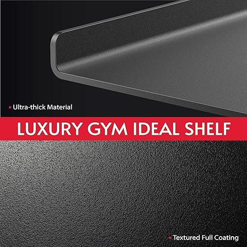 Miniatura 3 de Estante de almacenamiento de gimnasio en casa, organizador de equipo de gimnasio ajustable montado en la pared con 2 tablas, soporte para tapete de