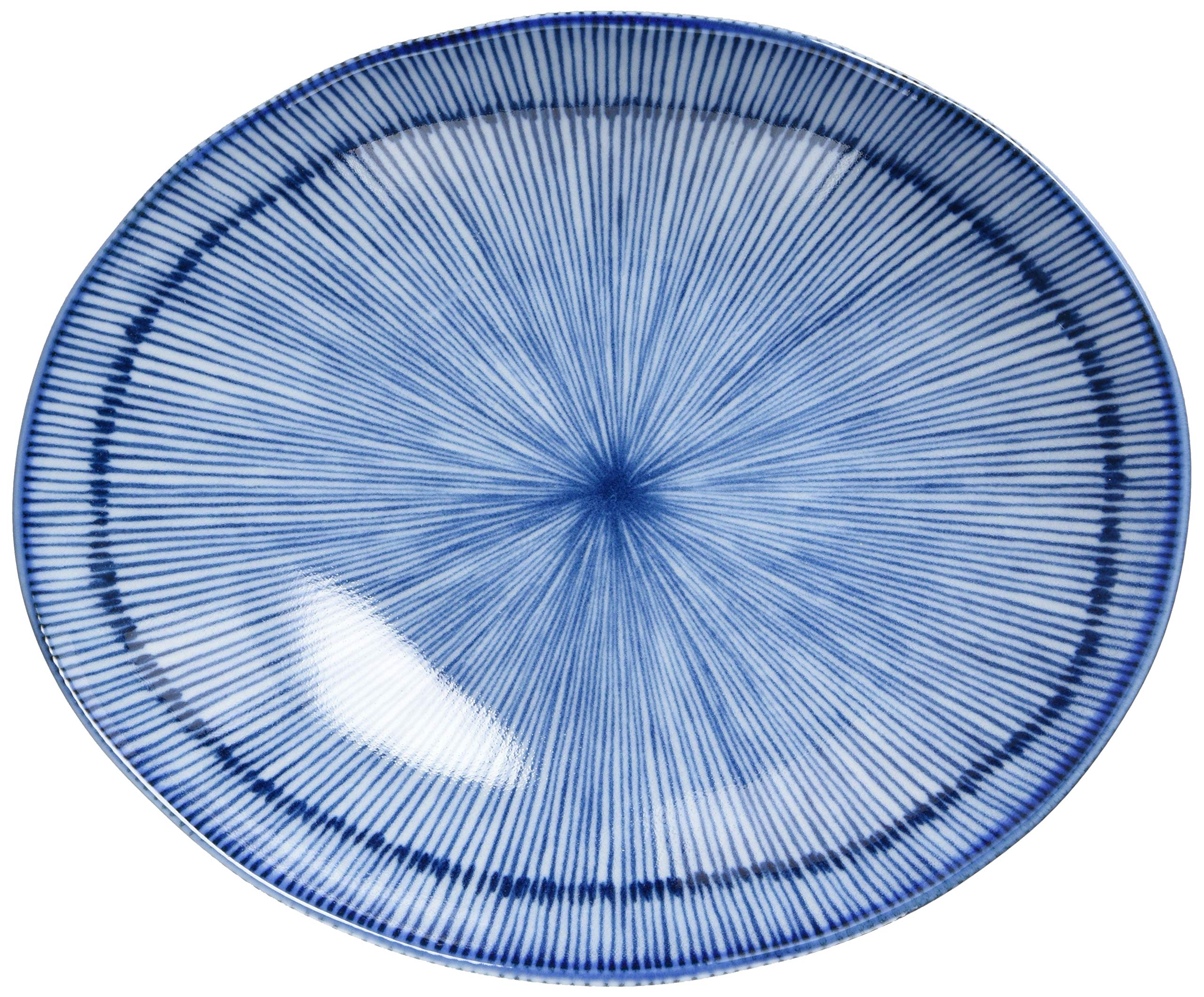 Mino Ware Oval Plate, Blue Porcelain