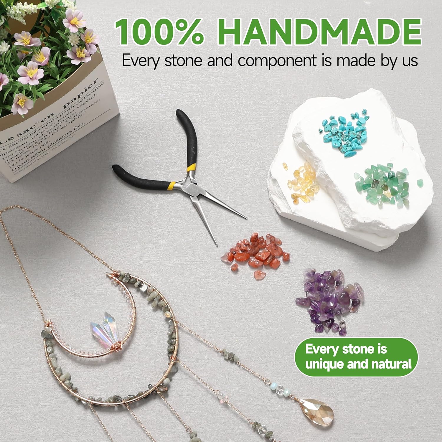 Crystal Suncatcher - Dreamsum Hanging Suncatchers with Crystals and Stones, Sun Catchers Indoor Window Catcher with Prism Pendants Stones Slices, Moon Crystal Suncatchers gift for Girls, Lover and Mom - Image 2