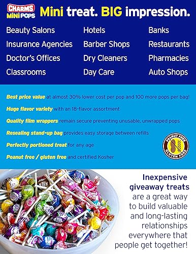 Miniatura 5 de Tootsie Roll Charms Mini Pops, 18 sabores, 400 unidades envueltas individualmente, paletas sin maní (paquete de 5)