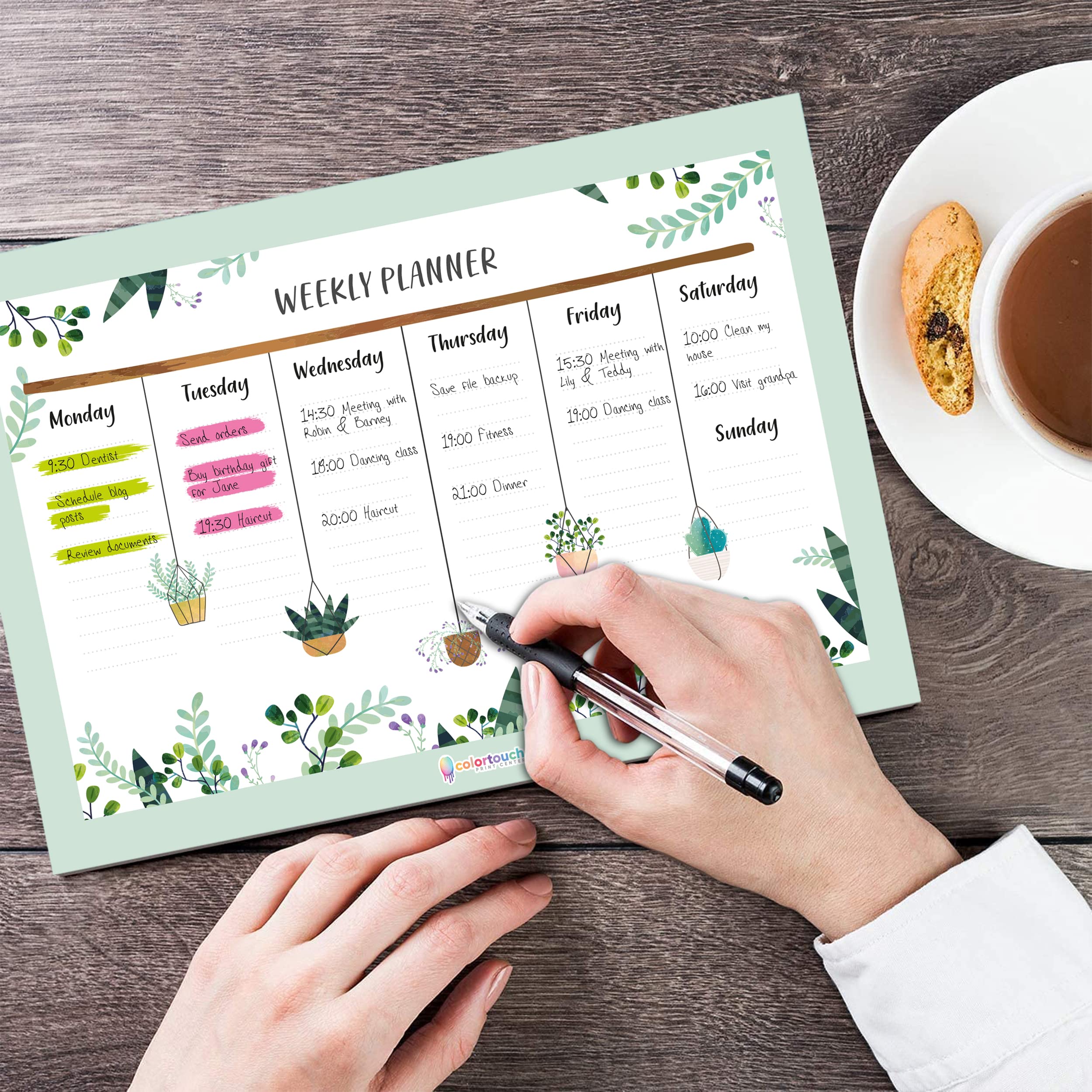 colortouch Haftalık, Günlük Planlayıcı Set - 50 Sayfa Tarihsiz Masaüstü Planner - Gençler, Kızlar, Yetişkinler için To Do List - 3 Parça - Green Serisi