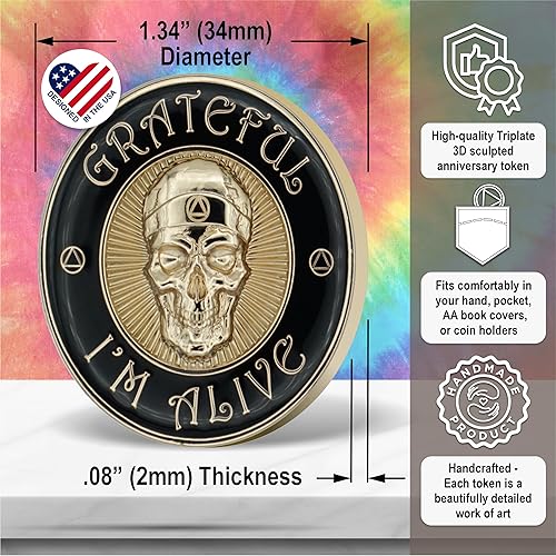 Miniatura 11 de Chip de sobriedad Grateful I'm Alive Moneda AA de afirmación esculpida en 3D (plateado)