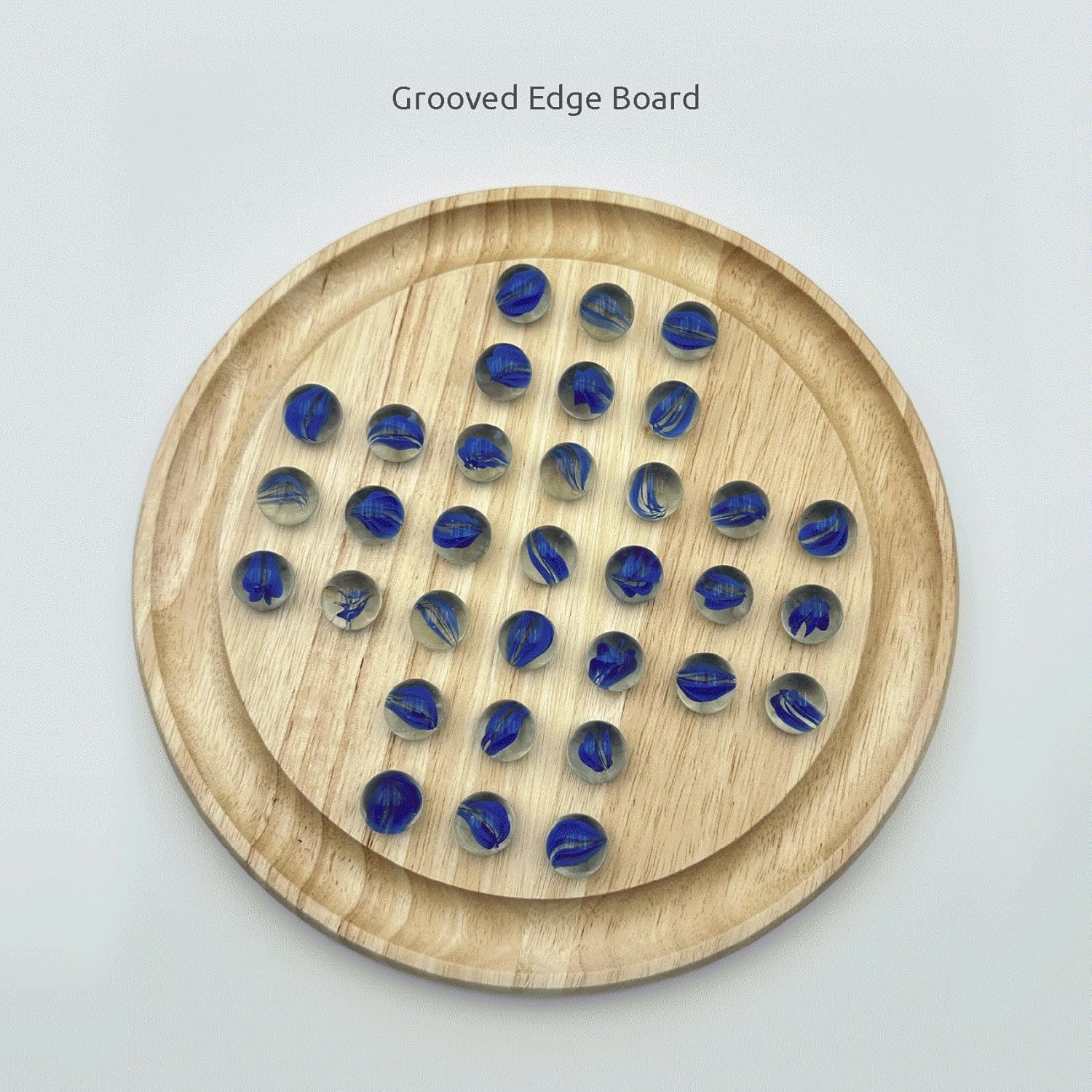 Marble Solitaire Board Game Set - Wooden Round Board with Glass Marbles for Family Game Night, Strategy Puzzle Toys for Adults Kids, Classic Peg Solitaire Game by WOWME