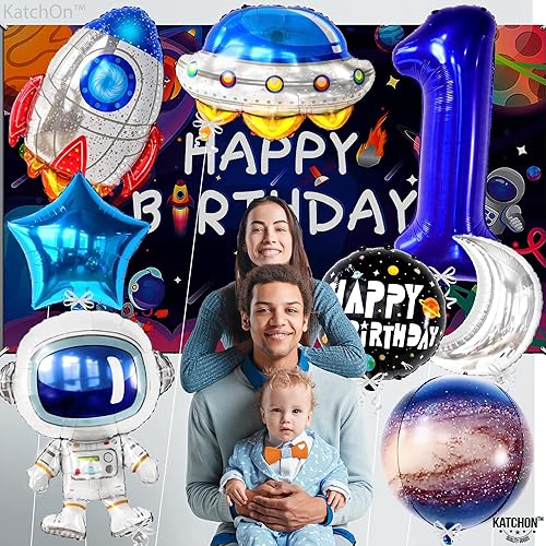 Miniatura 6 de Globos espaciales para el primer cumpleaños, paquete de 8 globos de astronauta para decoración de fiesta de primer viaje alrededor del sol