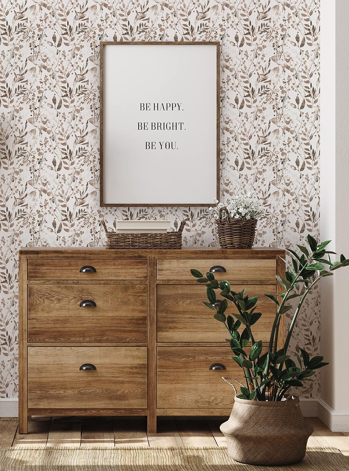Simple Shapes Watercolor Foliage Peel and Stick Wallpaper (2x9 Feet, Brown)