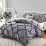 Oli Anderson Grey Ruffle Duvet Cover, Farmhouse Bedding Set Vintage Diamond Duvet Cover Chic Solid Color Comforter Cover with Zipper Closure (Grey, Full/Queen(90"×90"))