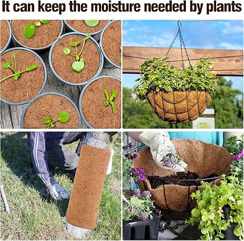 Miniatura 4 de Sawysine 2 rollos de 16 x 118 pulgadas, rollo de fibra de coco, tapete de fibra de coco natural, tapete para macetas para decoración de jardín,