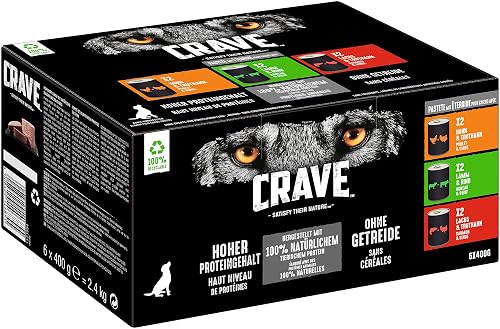 Crave Comida para Perros para Adultos en paté, 6 latas, 6 x 400 g