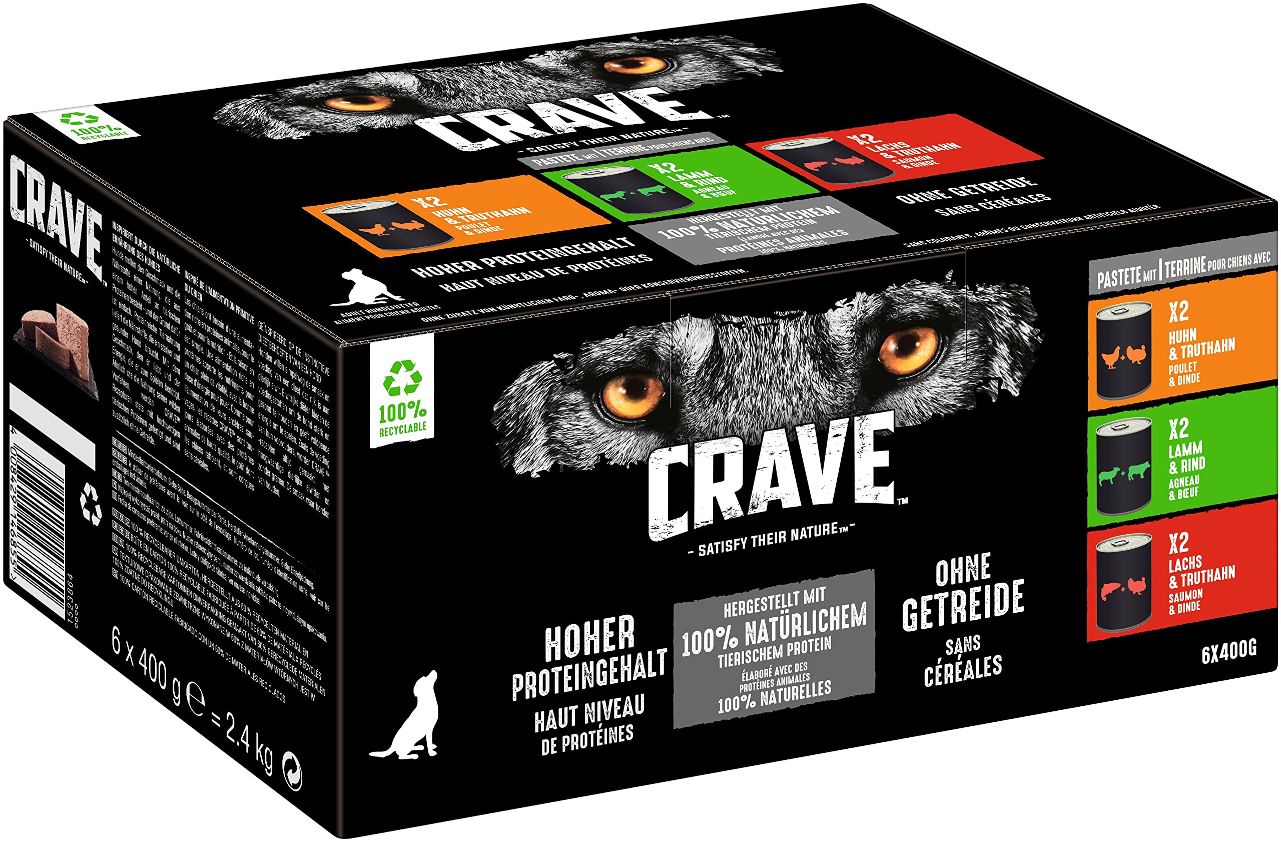 Crave Nourriture Humide pour Chien Adulte - Pâté 6 x 400g, Protéines Naturelles
