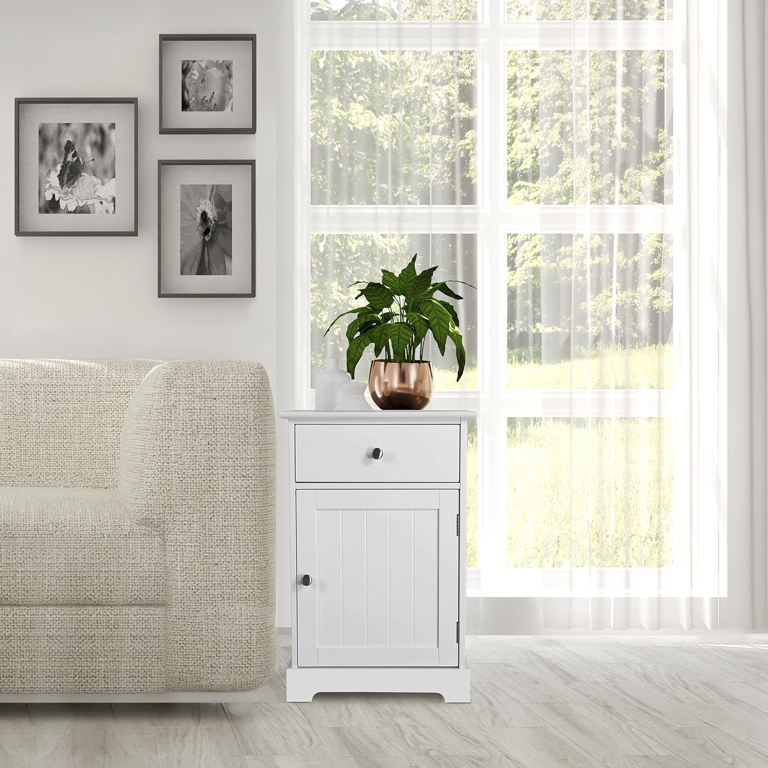 Yaheetech Nachtschrank Kommode Boxspringbett Nachttisch Nachtkommode mit Stauraum 40 x 35 x 60 cm Schlafzimmer Weiß | Nachttisch Höhenverstellbarem Einlegeboden,leichtgängige Rollenführung, MDF-Holzplatten & Metall,fürs Wohnzimmer/Schlafzimmer