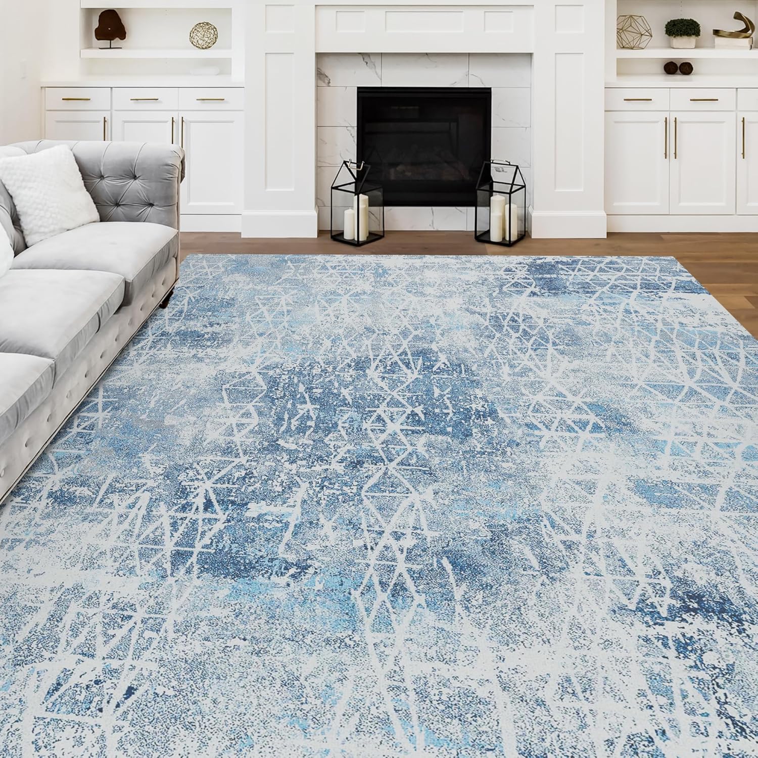 Area Rug for Living Room, 6x9 Large Area Rug Soft Non-Slip Carpet for Bedroom Modern Abstract Rug Low-Pile Machine Washable Rug Carpet for Dining Room Navy Blue 6' x 9' Navy Blue