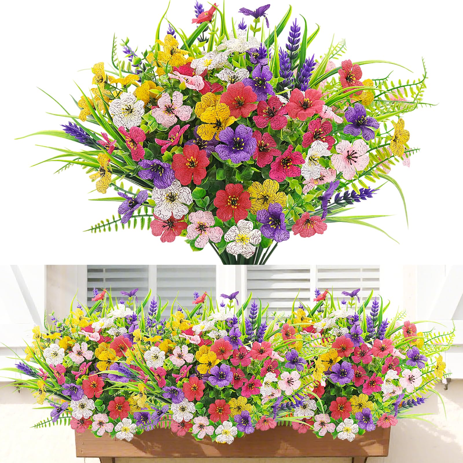 Yueshop 12PCS Artificial Flowers Outdoor, Artificial Plants Outdoor UV Resistant, Violet Fake Flowers Faux Flowers that Look Real, Plastic Flowers Faux Plants for Outdoor Garden Porch Yard Patio Decor