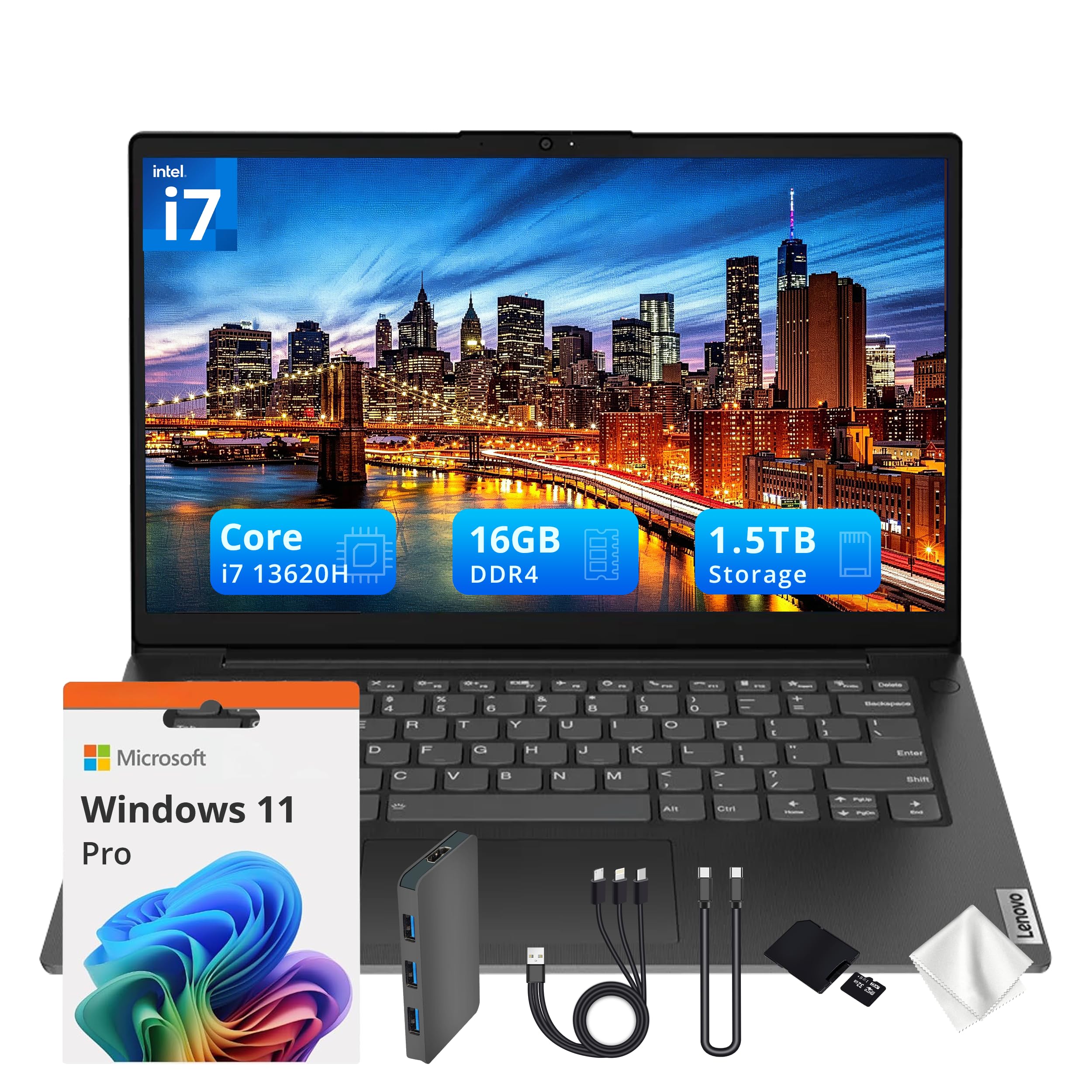 Lenovo V14 G4 14 Zoll FHD Business Laptop, Intel Core i7-13620H, 16 GB DDR4, 1,5 TB Speicher (512 GB SSD & 1 TB Dockingstation-Set), Intel UHD Grafik, 720p HD-Kamera, Wi-Fi 6, Win 11 Pro, Schwarz