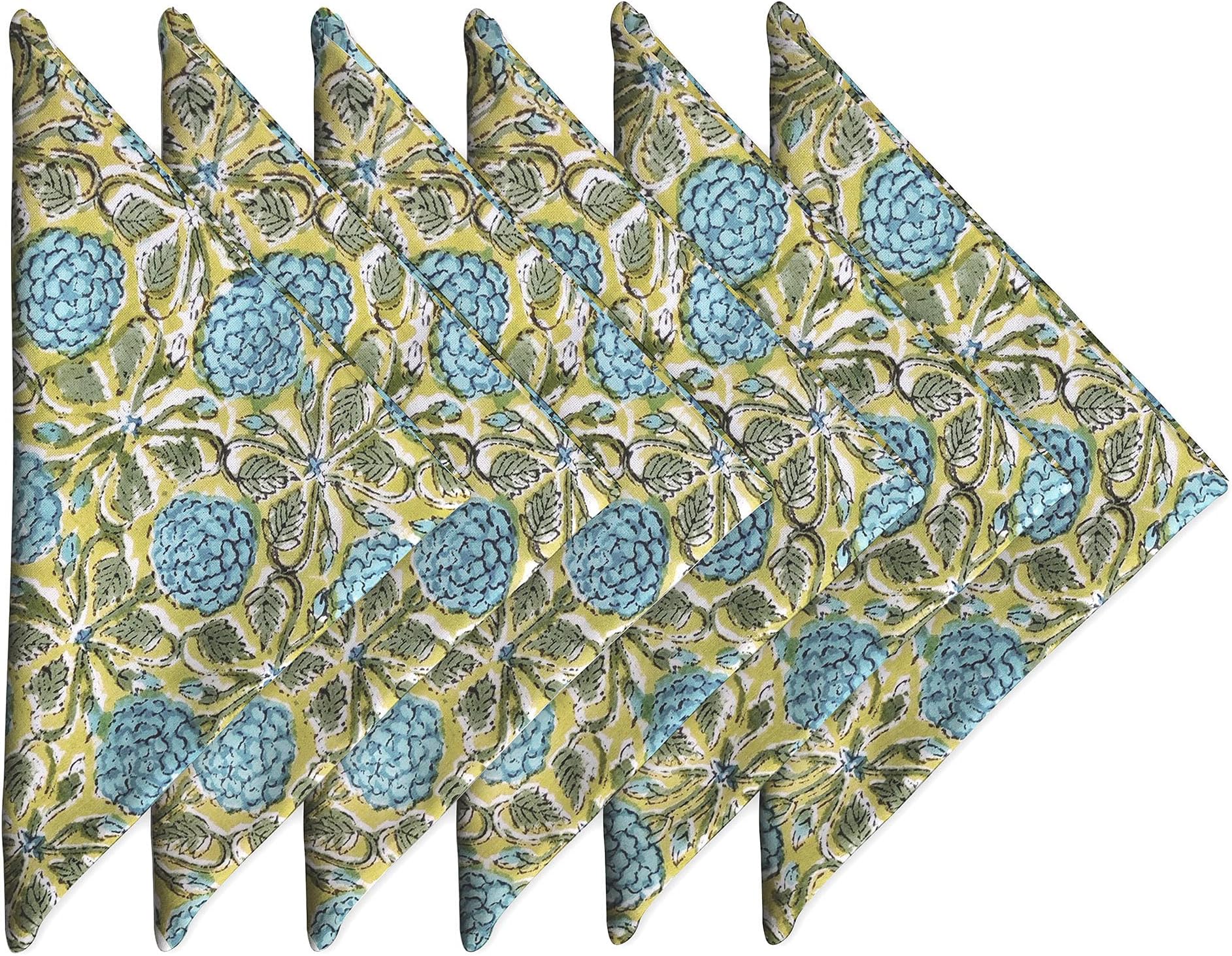 CraftbotWashable Cotton Napkins 18x18 inches - Lightweight Cloth Dinner Napkins Set of 6 - Everyday Use or Dinner Party and Events - Teal Indian Block Printed Soft Fabric