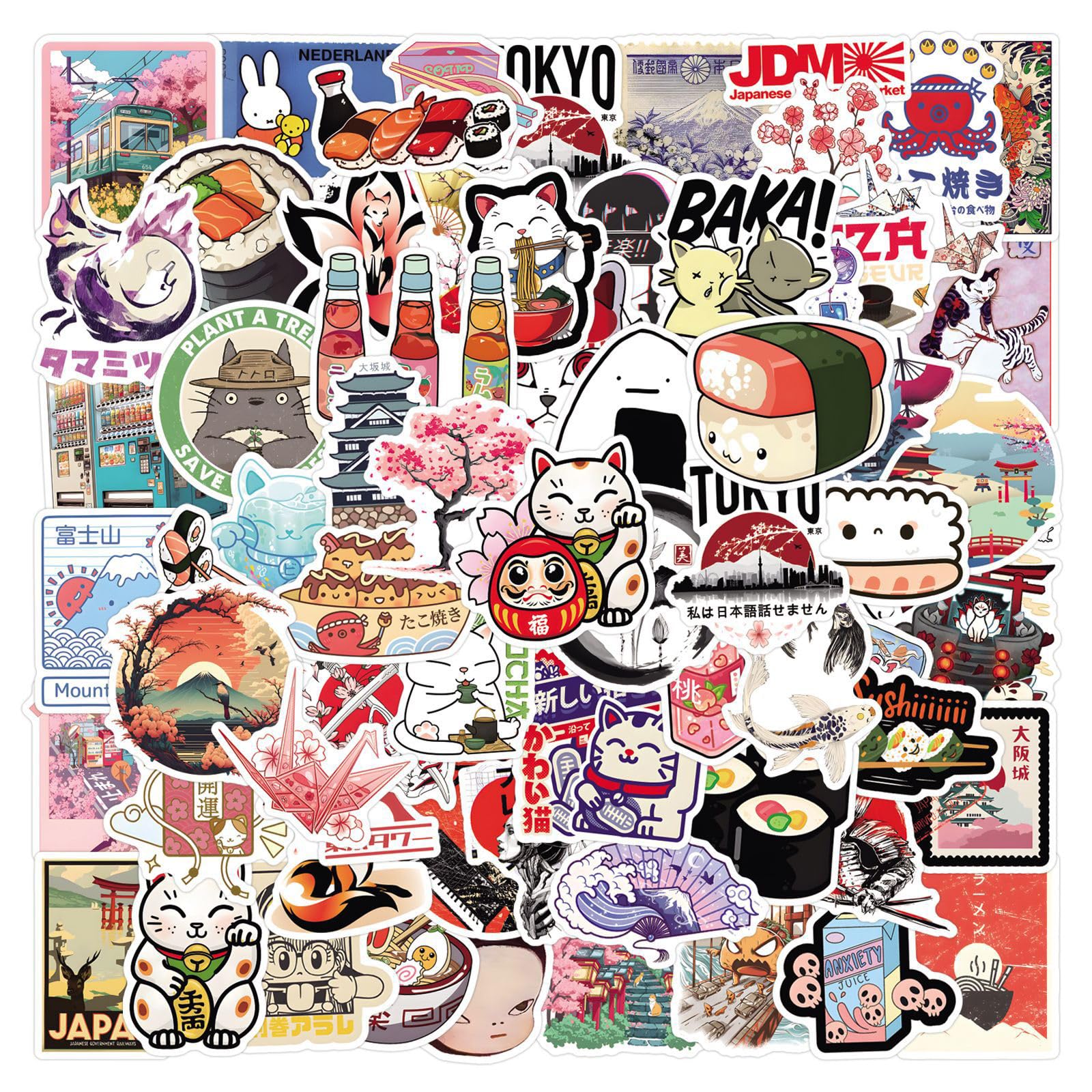 Nymora 100 PCS Japanese Stickers Pack, Anime & Girly Vinyl Stickers for Kids, Adults, Waterproof Decorative Stickers for Laptop, Skateboard, Luggage, Helmet