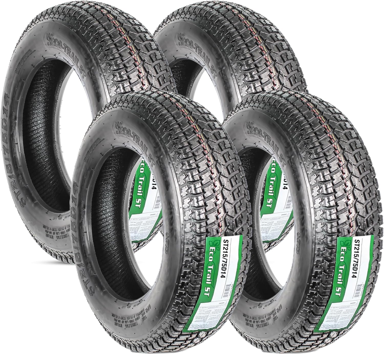 eCustomrim 4-Pack ST215/75D14 DEEP TREAD Trailer Tires Bias Ply Load C 1870 Lbs. - 2 Year Warranty w/Free Roadside