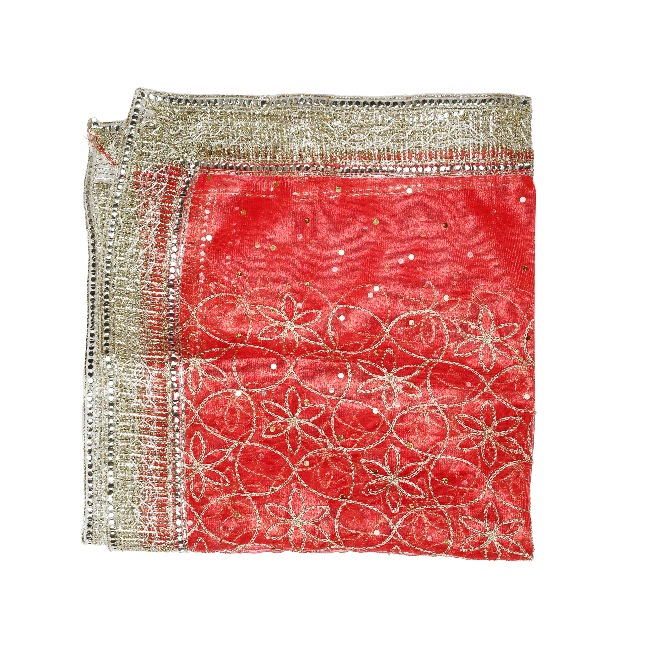 Decorative Chunari Chunar (Size:- 40 Inches x 20 Inches) Artificial Silk Cloth Chunni Puja Indian Traditional Festival Decoration Chunr MATA Ki Chunri for Statue Chowki Aasan Mat Poster Frame(Red)