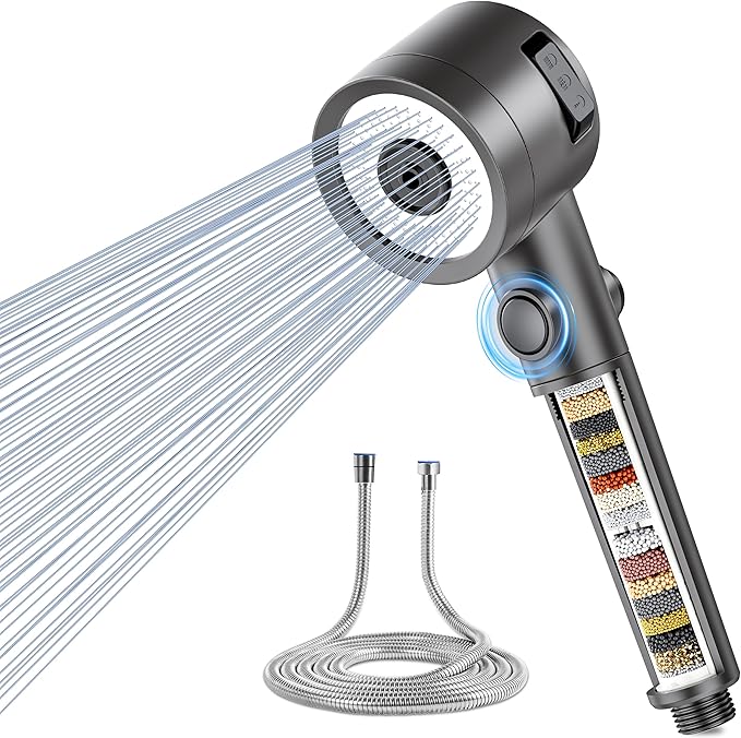 Magichome Filtro Universal Alcachofa de ducha con Manguera de 1.5M - Filtro de 20 capas, 3 Modos, Ahorro de Agua y Alta Presión para Agua Dura y Eliminación de Cloro Residual