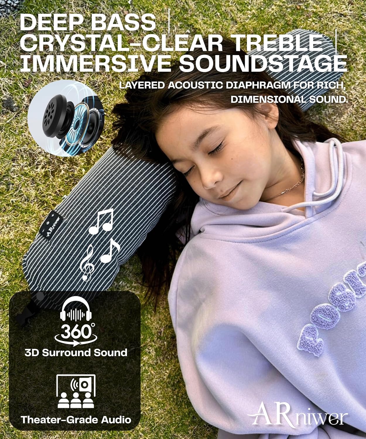 Bluetooth Music Microparticle Neck Pillow Wireless Bluetooth Speaker Suitable Airplane,Bus,Train,Car,Office,Outdoor Camping. The Best Travel Essentials. (Gray Stripes) - Image 6