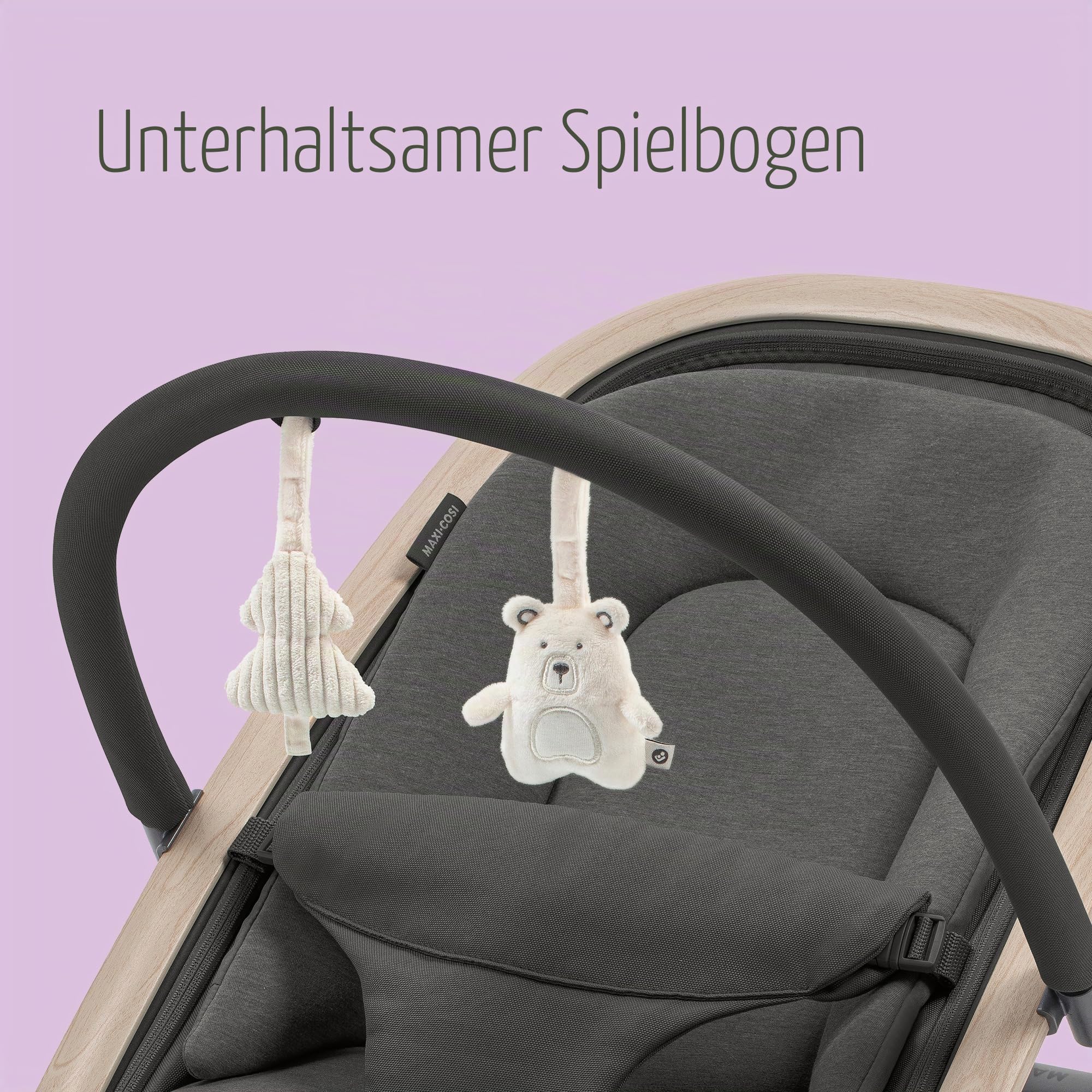 Maxi-Cosi KORI 2-in-1 Ergonomischer Babywippe mit Spielzeugbogen 0-2 Jahre bis 15 kg Neugeborenen Hüpfstuhl 3 Liegepositionen Easy-In Harness Leicht & Kompakt Neugeborenes Kissen Beyond Graphite
