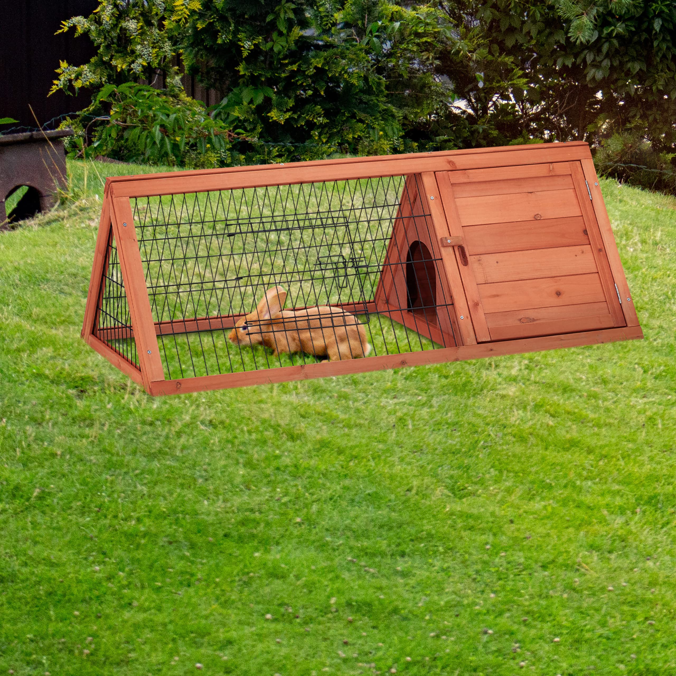 Relaxdays domek dla królików, dom i obudowa, 2 drzwi, wys. x szer. x gł. 41 x 110 x 49 cm, mała klatka dla królika wewnątrz i na zewnątrz, naturalne drewno