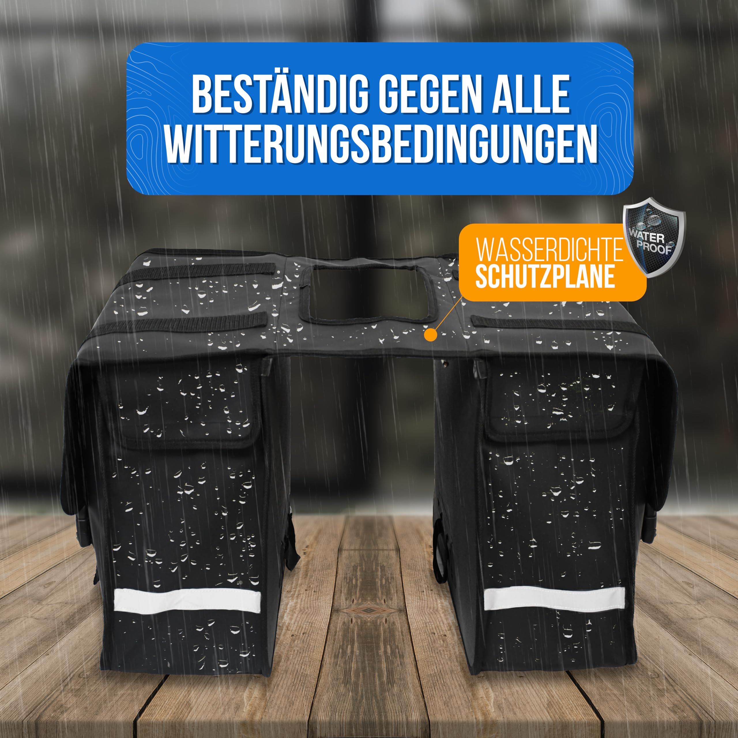 Strex Fahrradtasche Wasserdicht für Gepäckträger 40L - Doppeltasche - Gepäcktasche - Schwarz - Mit Reflektoren - Elektrofahrrad