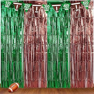 3 Pack 3.3x6.6Ft Superbowl Football Foil Fringe Curtain Backdrop Decorations, Dark Green and Brown Metallic Tinsel Foil Streamers Curtain Photo Background for Super Bowl Sports Football Birthday Party