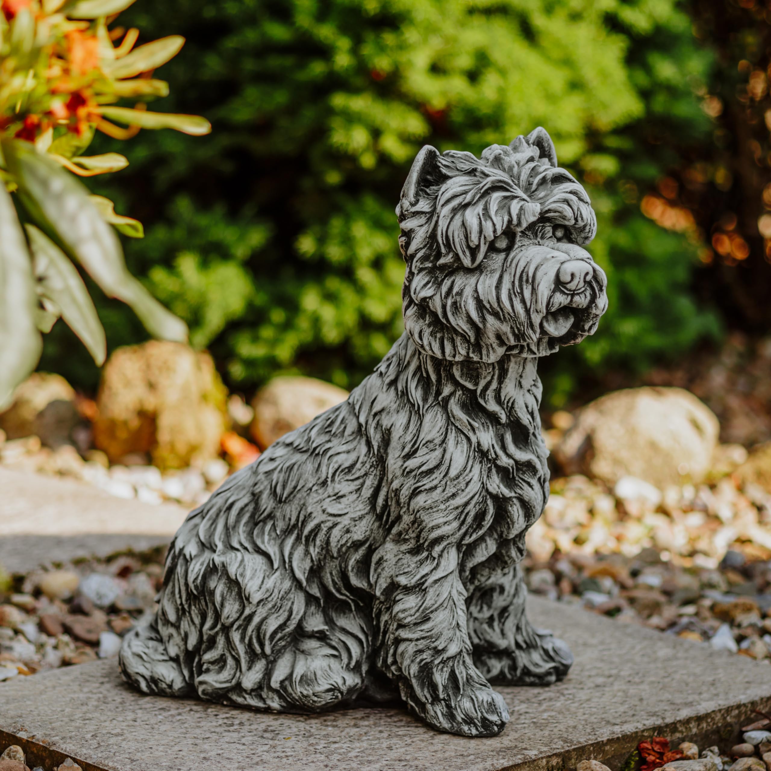 gartendekoparadies.de Westi West Highland White Terrier Statue Gartenfigur aus Steinguss, 45 cm, Wetterfest, Grau, 20 kg
