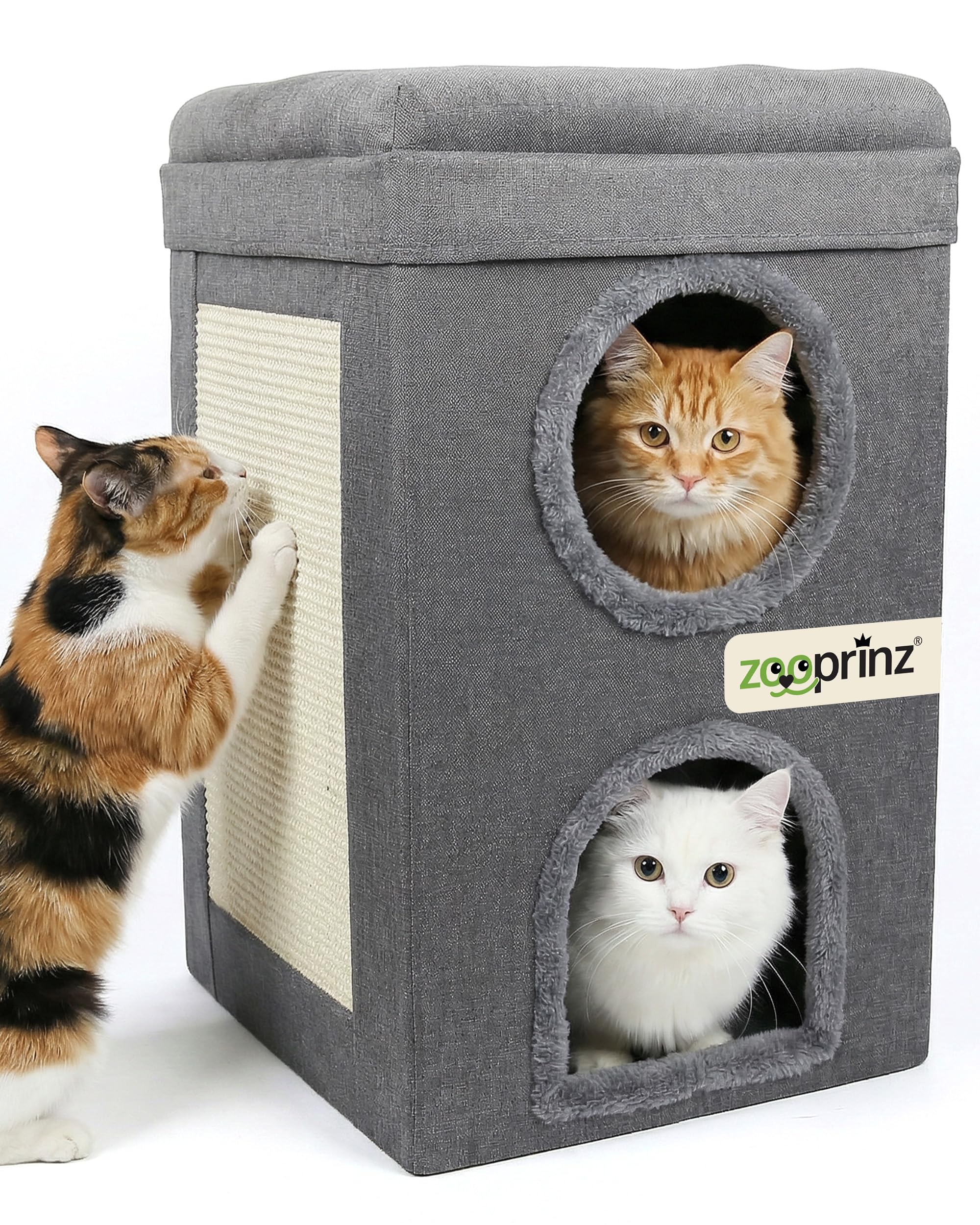 zooprinz Katzenhöhle 39x39x64 cm anthrazit mit Kissen | Cat Cave und Kuschelhöhle, Katzenbett für Indoor-Katzen, Katzenhaus als Versteck und Liegeplatz für große Katzen