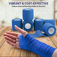 Vista 3 de Paquete de 6 cintas cohesivas autoadherentes, 2 pulgadas x 5 yardas, rollos de vendaje autoadhesivos y envoltura deportiva para tobillo, muñeca
