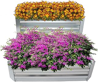 Sunnydaze 2-Tier Galvanized Steel Raised Garden Bed - for Flowers, Plant...