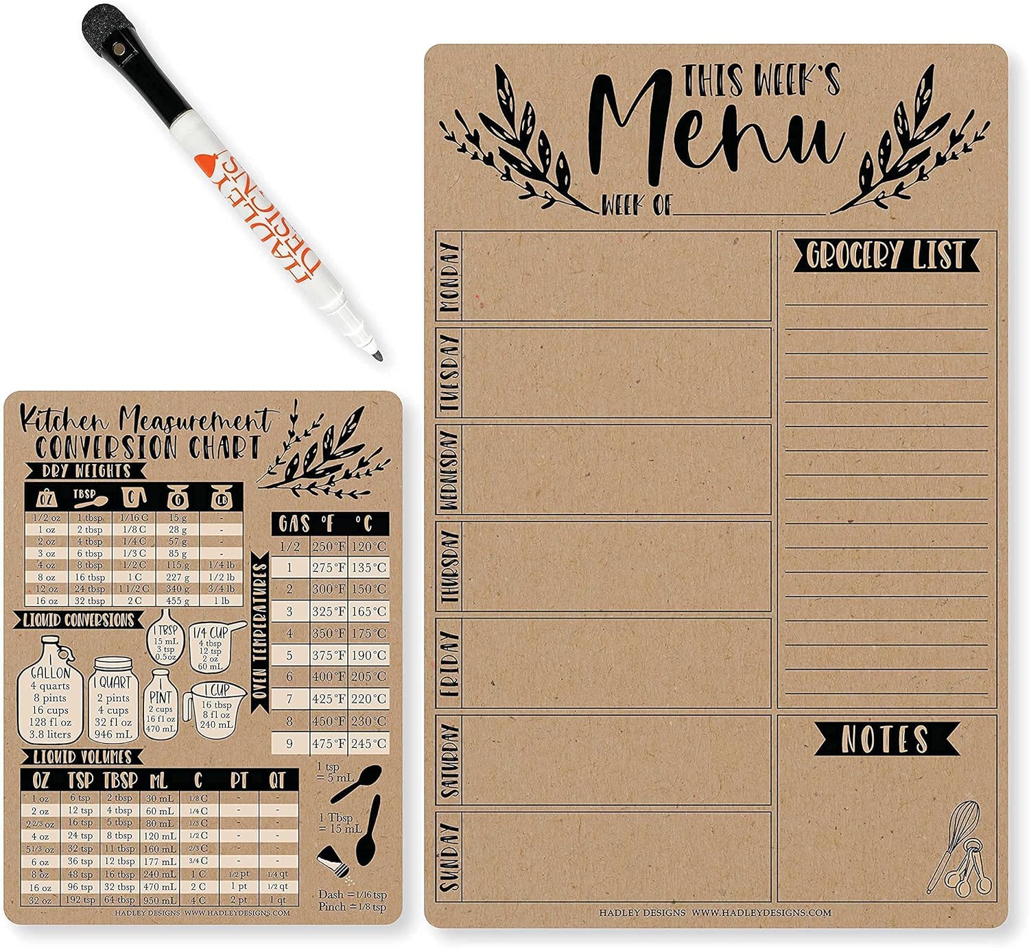 Kraft Magnetic Dry Erase Calendar for Fridge and Magnetic Meal Planner for Refrigerator Set, Weekly Whiteboard Calendar for Wall, Monthly Calendar Dry Erase Board and Meal Planning Magnet for Fridge : Office Products