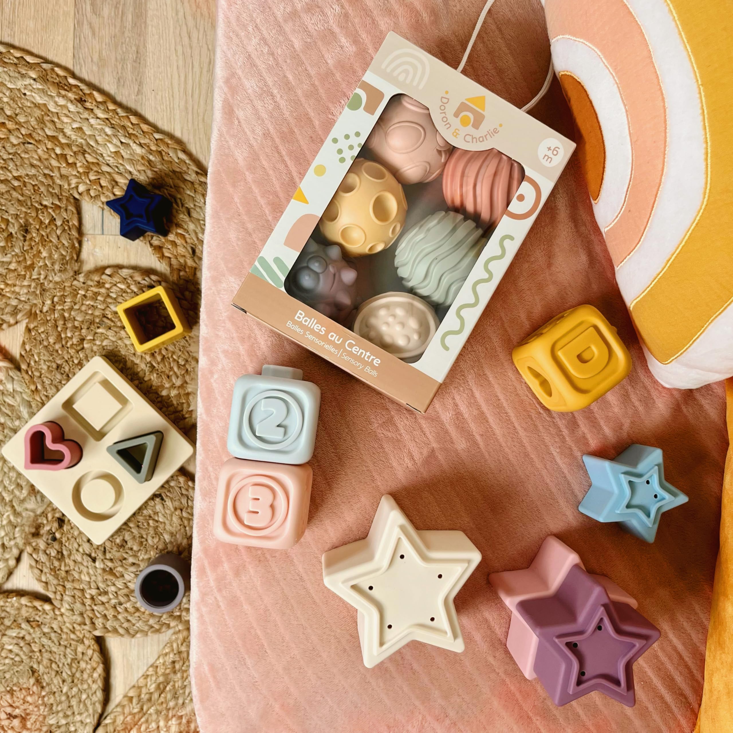 DORON & CHARLIE – Set De 6 Bolas Sensoriales De Silicona, Texturas Variadas, Sin BPA, A Partir De 6 Meses