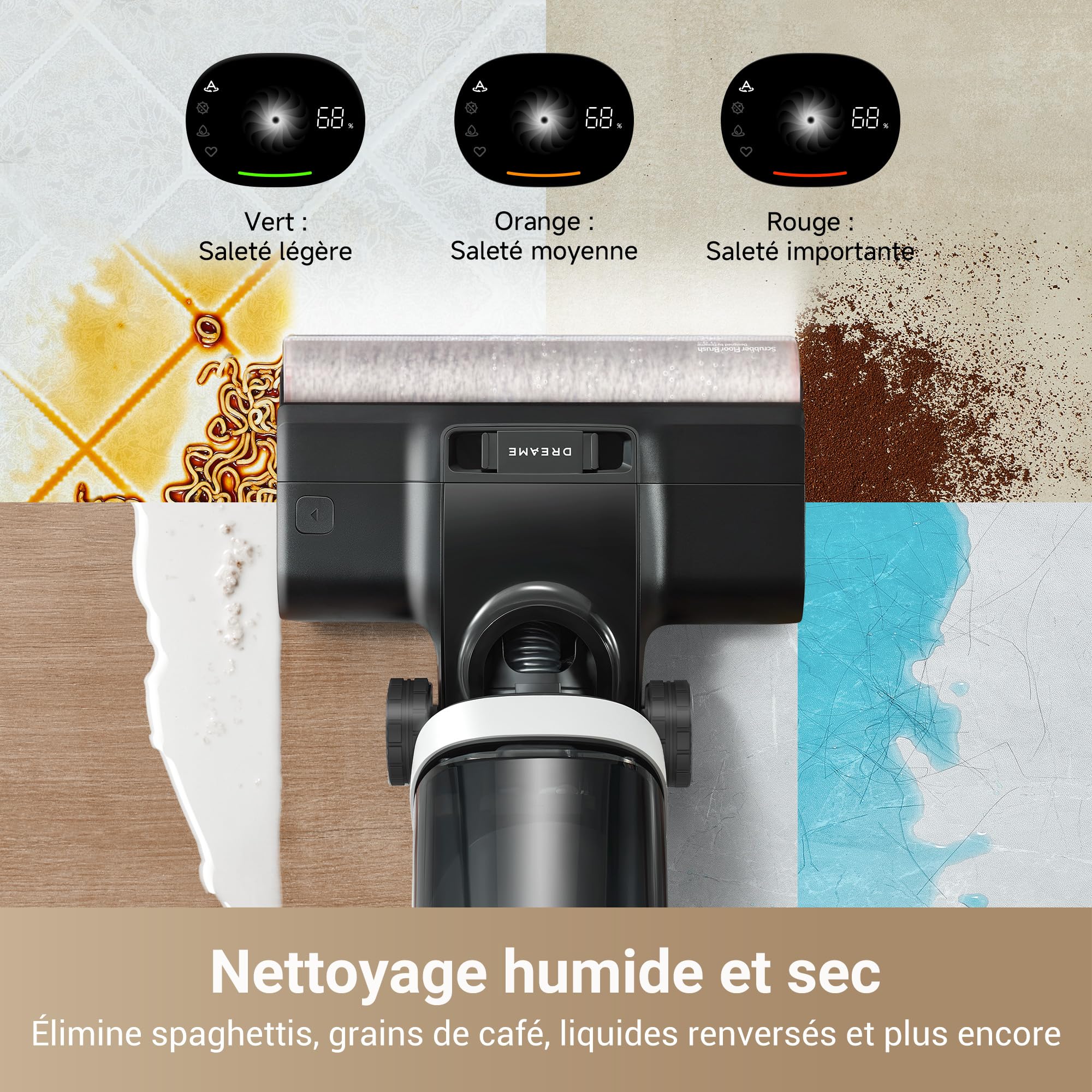 DREAME H14 Pro Aspiradora en Seco y Húmedo, Alcance de 180 Celsius, Autolimpieza a 60 Celsius, Secado en 5 min, Máxima Potencia de 18.000 Pa, Adición Automática del Producto, Cepillo Giratorio