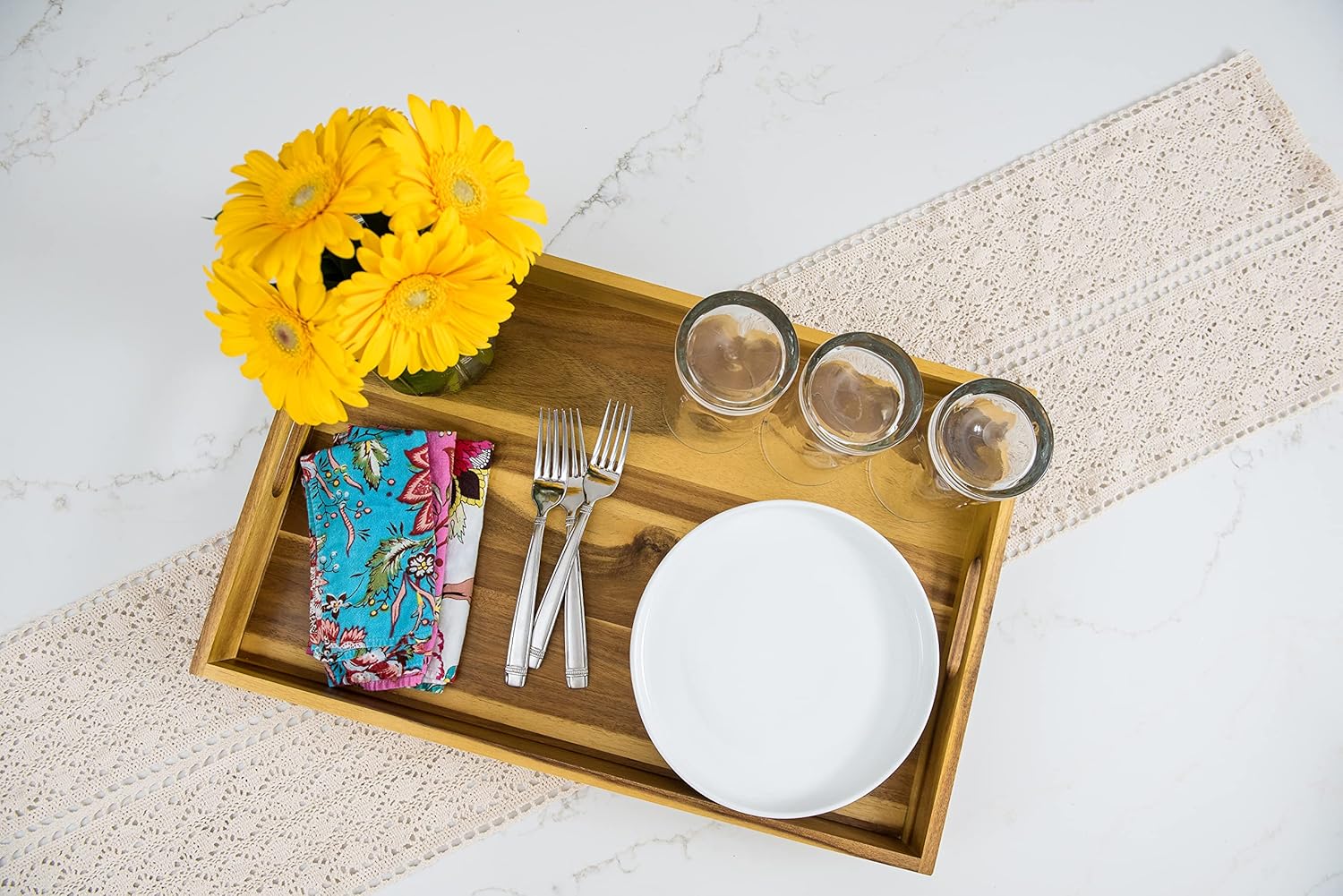 Acacia Large Serving Tray with Cutout Handles