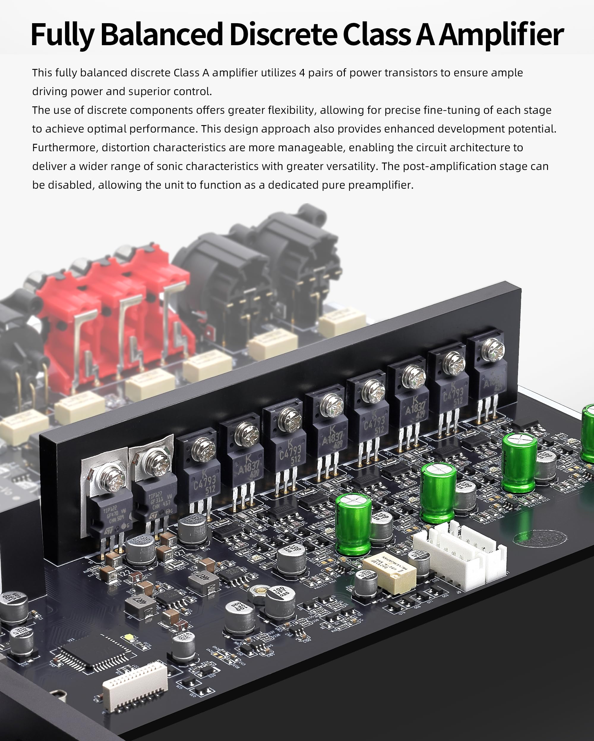 AUDALYTIC HP70 Amplificatore per cuffie discreto completamente bilanciato - Amplificatore di classe A LME49720 Doppio op-amp preamplificatore 3 ingressi di linea e 2 uscite preamplificate Supporto