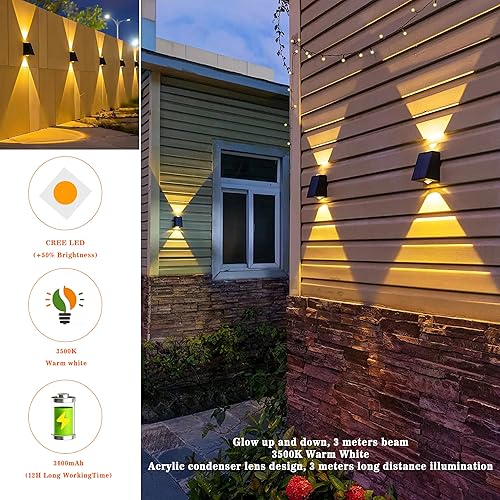 Miniatura 4 de SEEMAIL Luces solares de pared para exteriores, 2 LED de 300 lm de alto brillo, luces solares exteriores hacia arriba y hacia abajo, luces